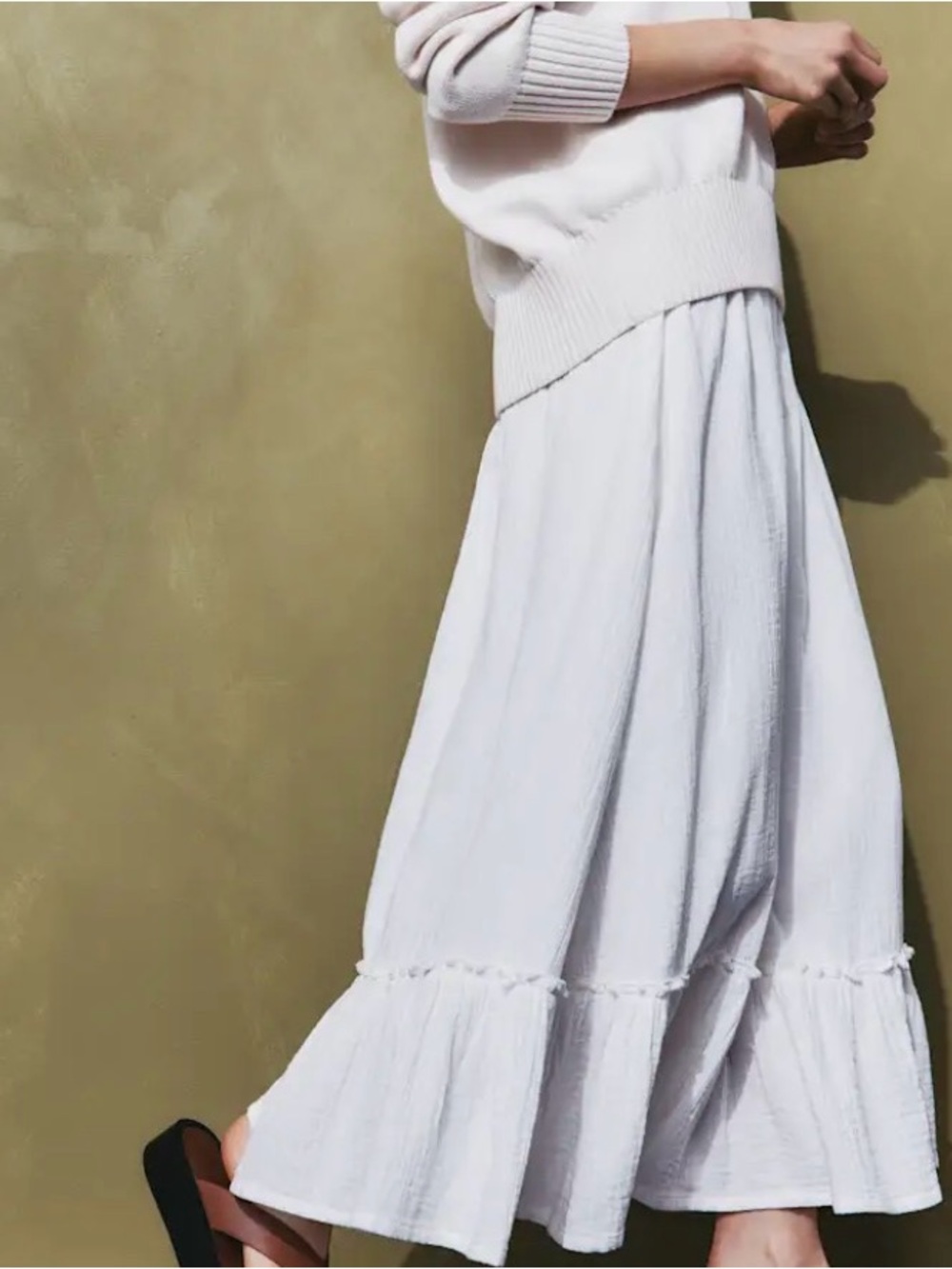 Quince White Maxi Skirt with Tiered Ruffle Hem